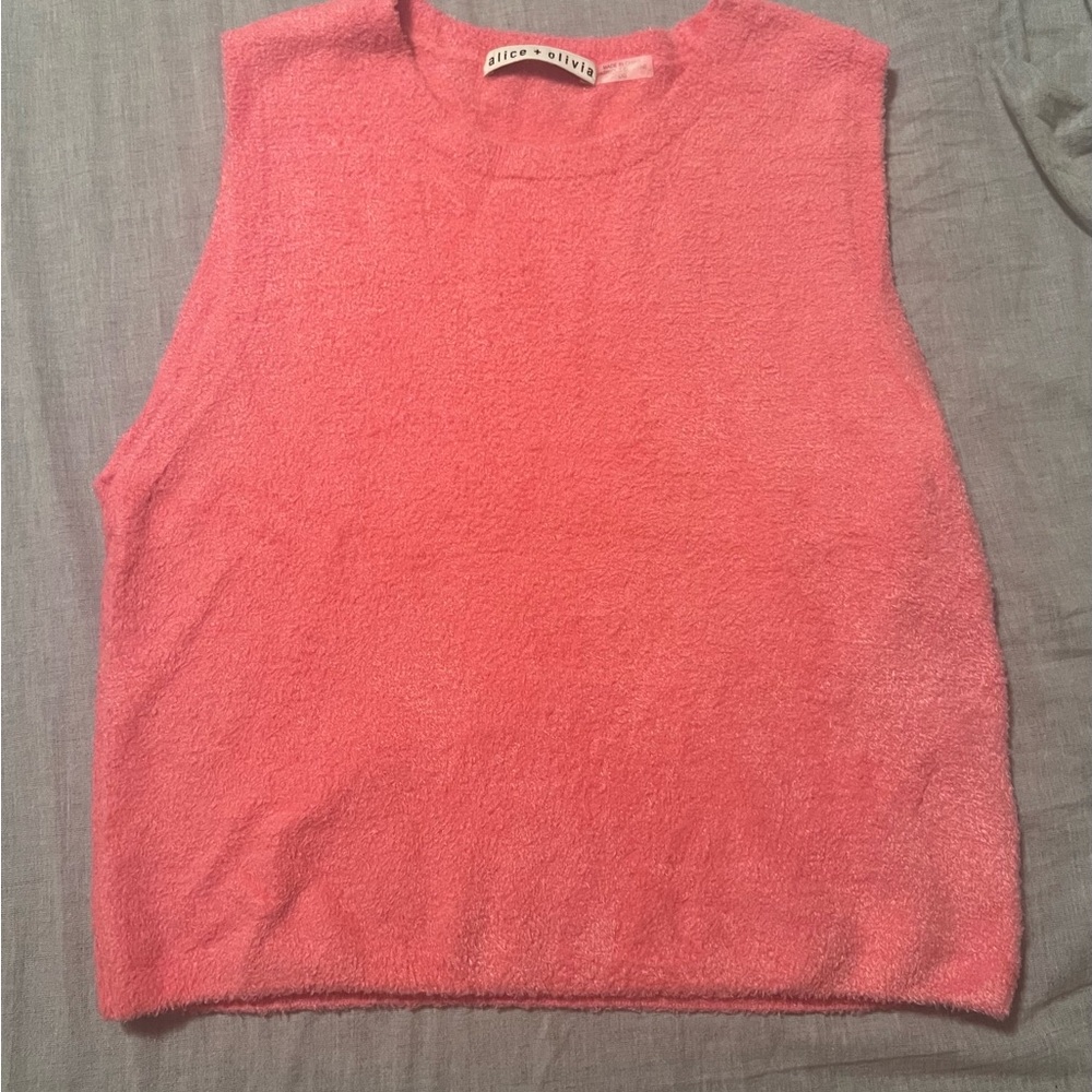 Alice + Olivia Vibrant Pink Knit, Cropped Sleeveless Top Size Large